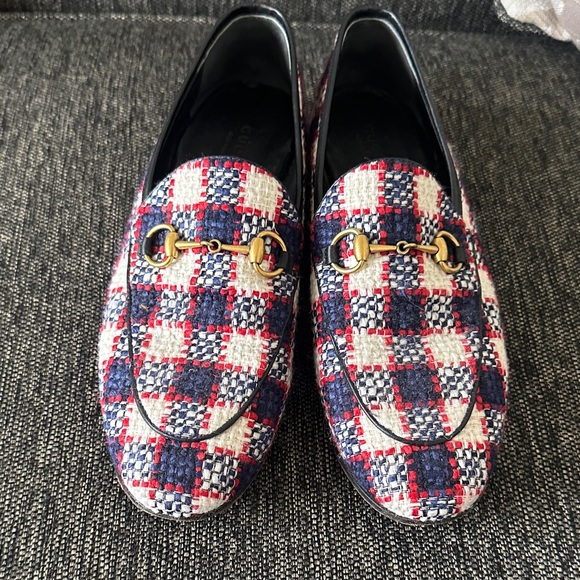 Gucci Shoes - Gucci Red and Blue Checkered Moccasins